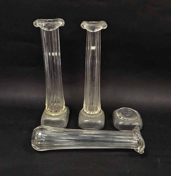 Three Patrick Stern clear glass vases in the form of columns on plinth bases, each signed to base, - Image 2 of 3