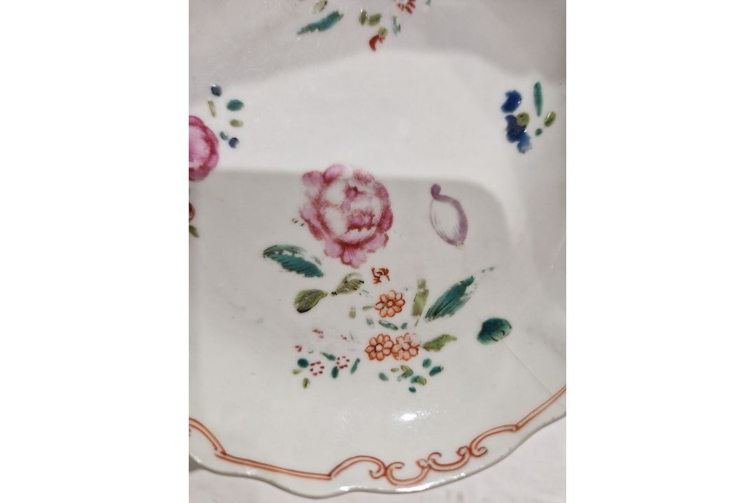Late 18th century creamware two-handled sugar bowl and cover, perhaps Leeds, painted with rose and - Image 15 of 24