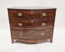 19th century mahogany bowfronted chest of drawers, having three long drawers of graduated form, each