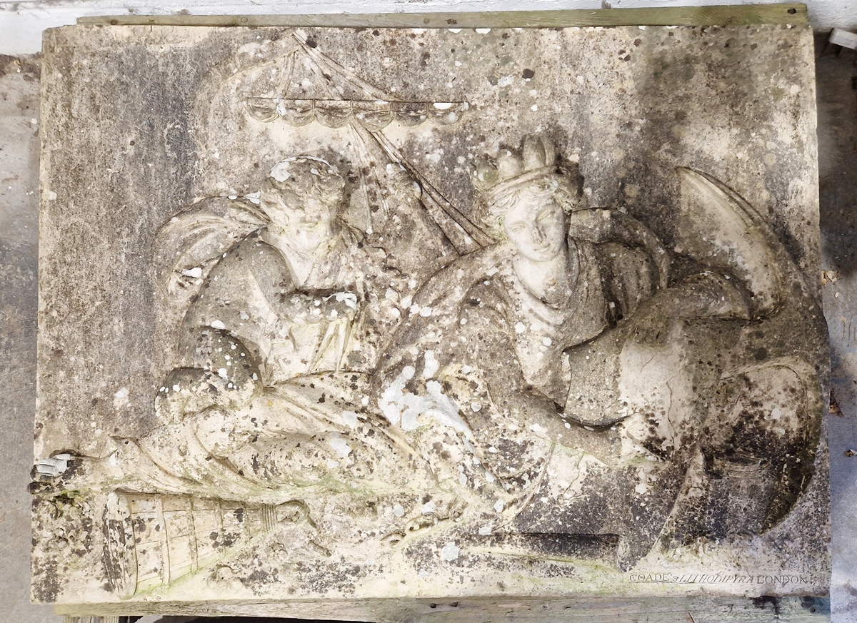 Pair of Coade stone, moulded relief panels, titled “Agriculture” and “Navigation” based on designs - Image 2 of 22