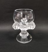 Lalique 'Bagheera' crystal footed vase, clear base with frosted paws holding a clear crystal bowl/