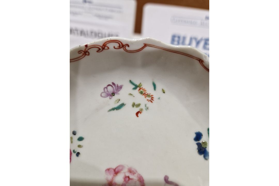 Late 18th century creamware two-handled sugar bowl and cover, perhaps Leeds, painted with rose and - Image 16 of 24