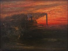 Pierre Amédée Marcel-Beronncau (French 1869-1937) Oil on board 'Factory Chimneys at Dusk', signed