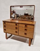 Mid century teak dressing table with matching mirror by Schreiber made in Great Britain, 73cm high x