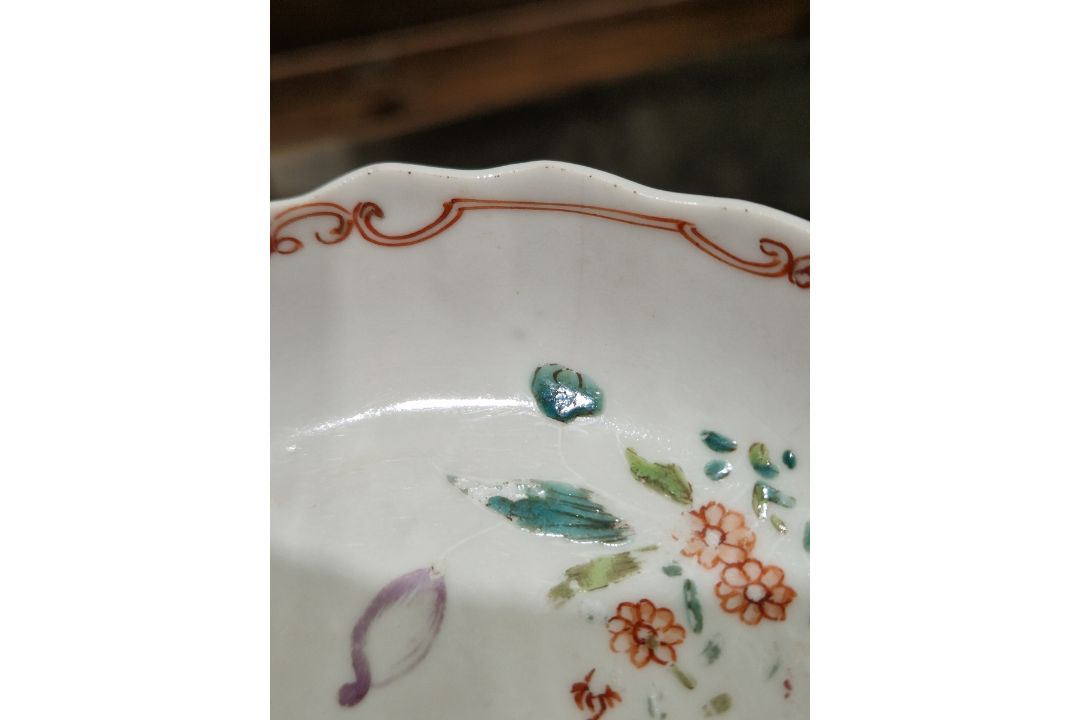 Late 18th century creamware two-handled sugar bowl and cover, perhaps Leeds, painted with rose and - Image 18 of 24