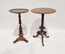Two 19th century mahogany wine tables of circular form, one raised on tripod cabriole legs, the