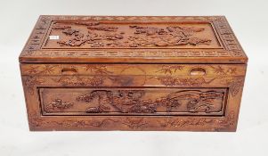 All over carved Oriental stained wood chest, 90cm x 45cm x 36cm  Condition Report Overall good