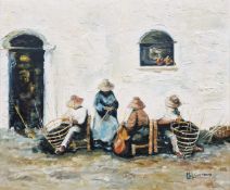 M J Carrasco(?)  Oil on canvas  Continental scene with figures, basket making, signed lower right,