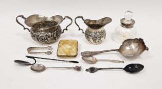 Edwardian silver cream jug and sugar basin, shouldered and scroll repousse, Chester assay, a