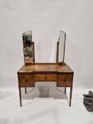 Early to mid 20th century burr walnut veneer dressing table with three-fold mirror, having one