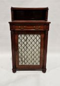 William IV mahogany side cabinet with single drawer to the top having brass angular drop handles,