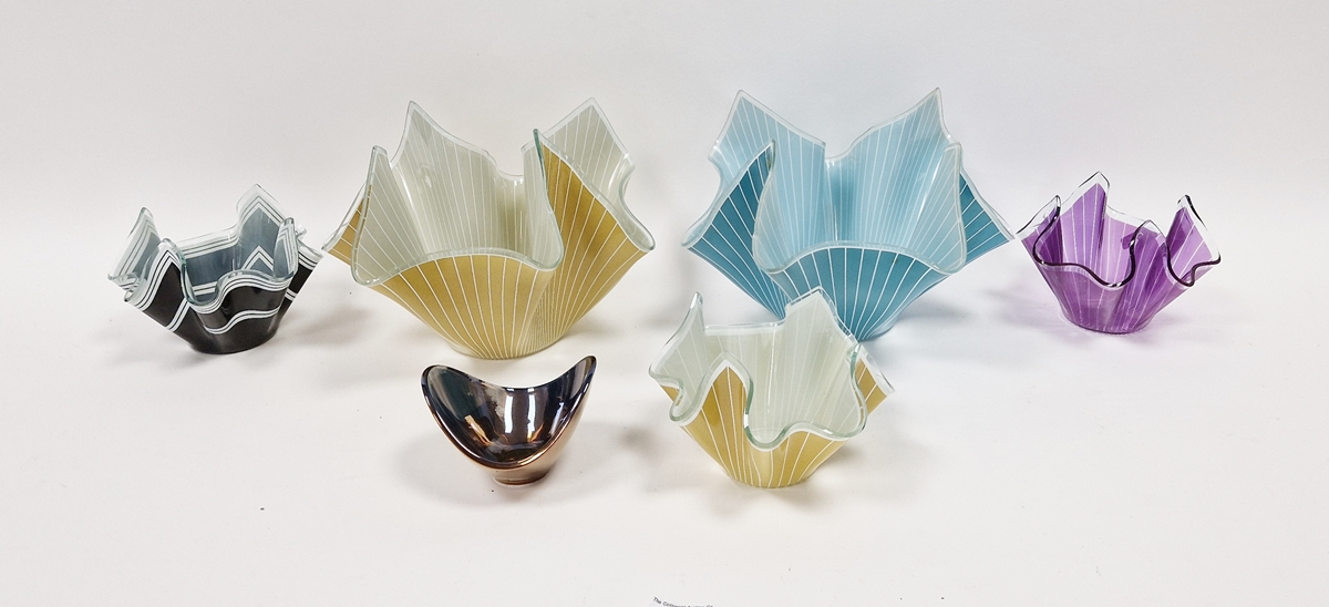 Group of 1960s Chance Glass handkerchief vases, in sizes, including two mustard examples, a
