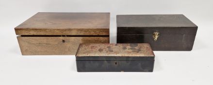 Victorian rosewood writing slope with circular brass escutcheon and another two boxes, largest