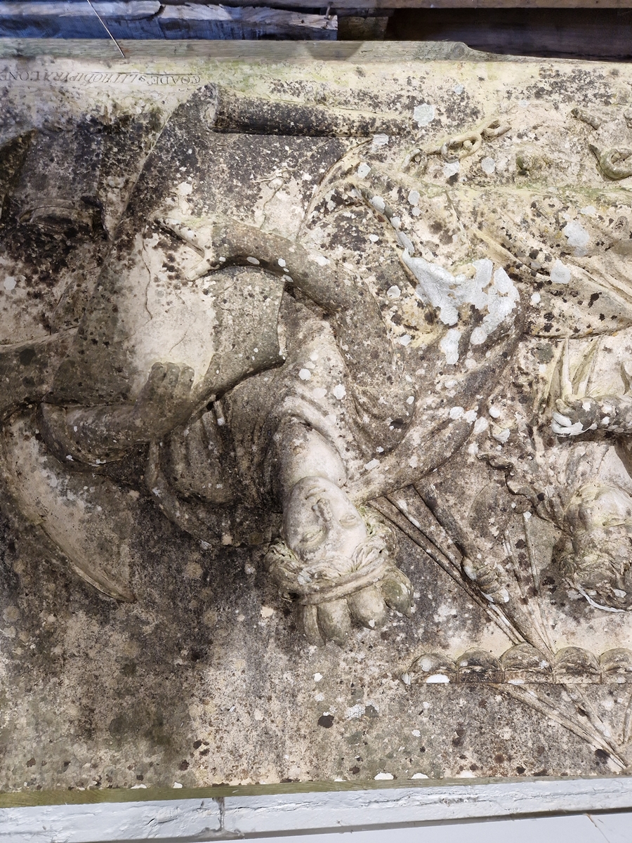 Pair of Coade stone, moulded relief panels, titled “Agriculture” and “Navigation” based on designs - Image 13 of 22
