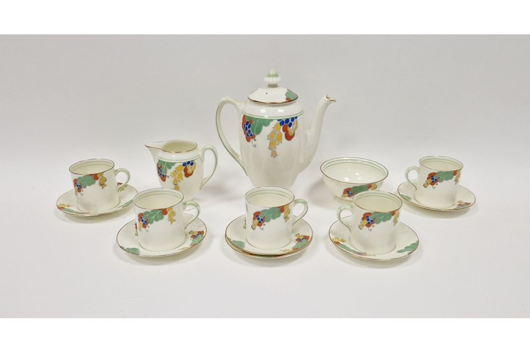 Royal Doulton Art Deco part coffee service, circa 1930s, printed green marks, pattern no. U1536, - Image 1 of 5
