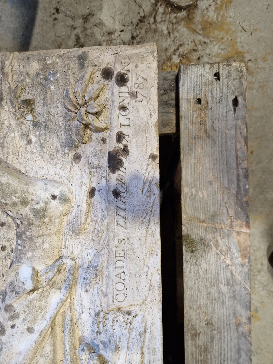 Pair of Coade stone, moulded relief panels, titled “Agriculture” and “Navigation” based on designs - Image 6 of 22