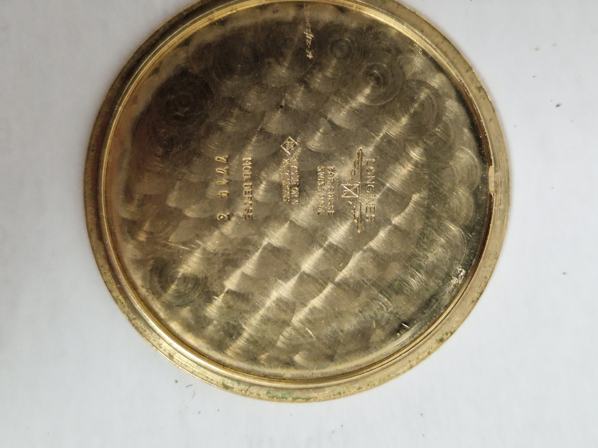 Longines open-face gold-plated pocket watch, the gold coloured circular dial having raised gilt - Image 5 of 5