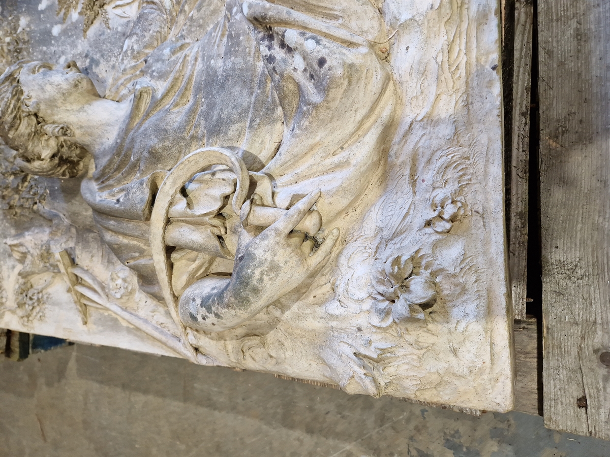 Pair of Coade stone, moulded relief panels, titled “Agriculture” and “Navigation” based on designs - Image 9 of 22
