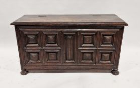 18th century oak coffer, the hinged lid opens to reveal a single large storage compartment, the