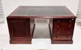 19th century mahogany twin-pedestal partner's desk with gilt tooled leather top, each pedestal