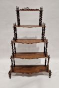 Victorian five-tier waterfall whatnot, each tier raised on barleytwist front supports, 130cm high