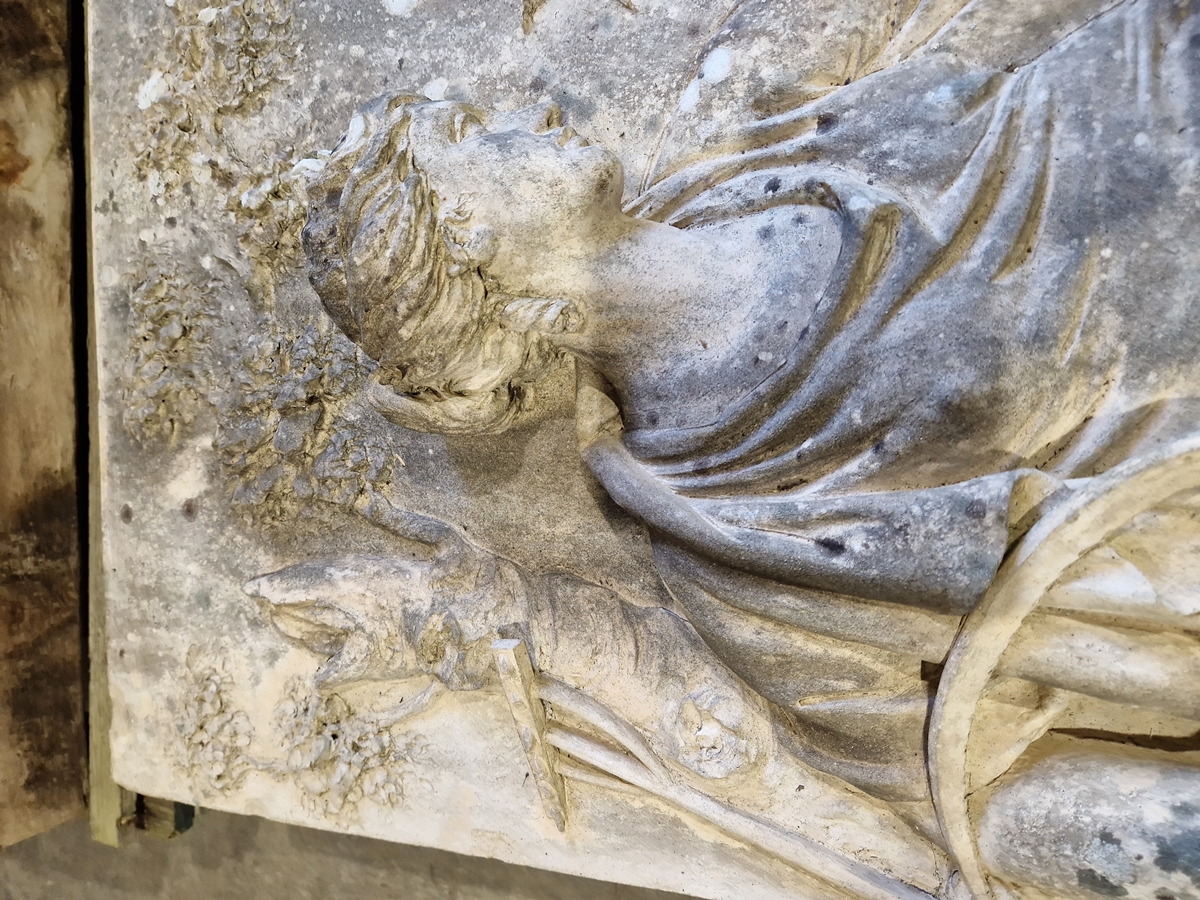 Pair of Coade stone, moulded relief panels, titled “Agriculture” and “Navigation” based on designs - Image 8 of 22