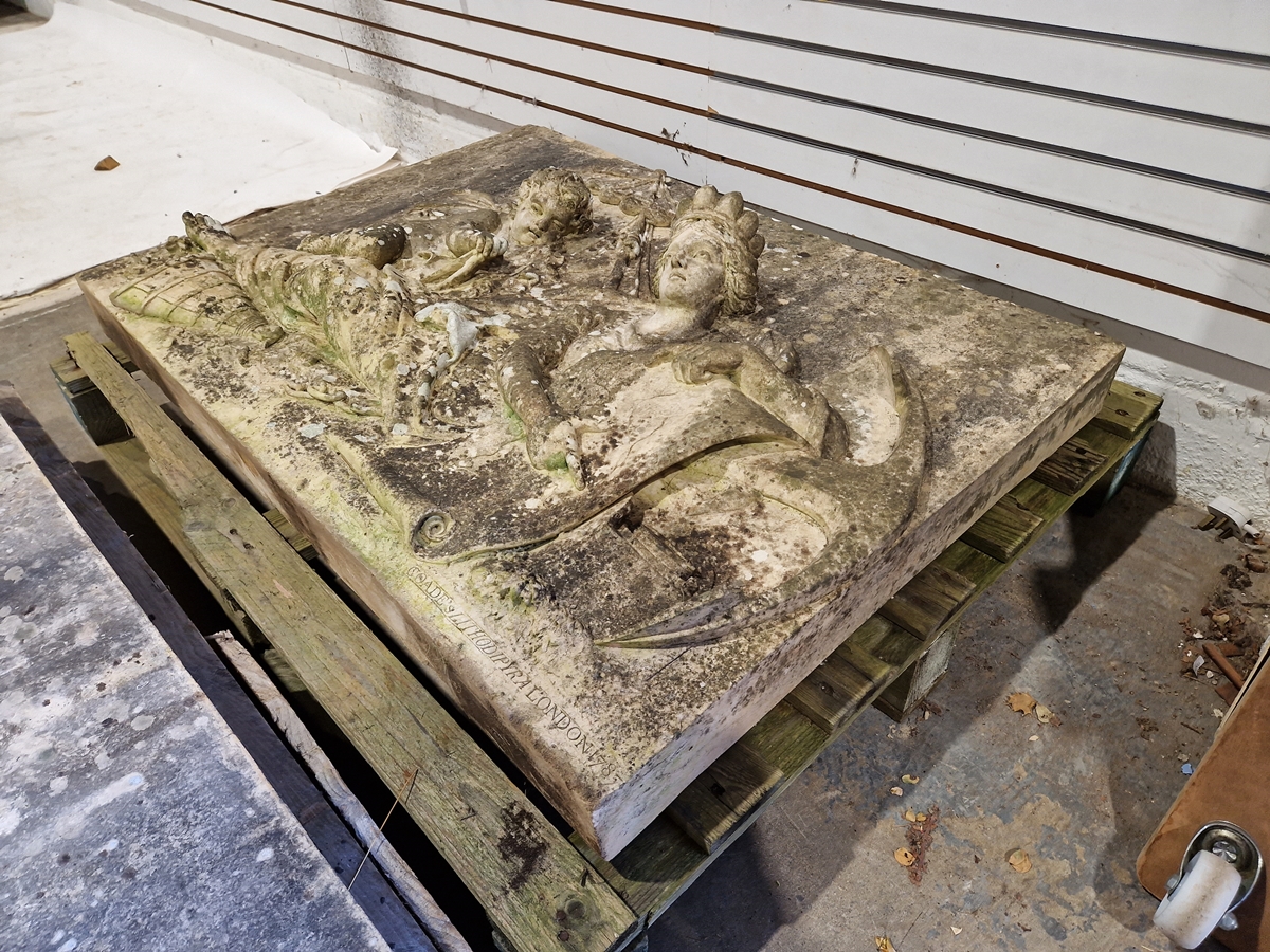 Pair of Coade stone, moulded relief panels, titled “Agriculture” and “Navigation” based on designs - Image 15 of 22