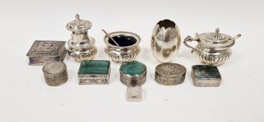 Sterling three-piece condiment set, all semi-gadrooned, 800 mark, egg container and various white