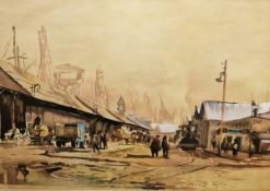 ?? Mason (20th century school) Watercolour heightened with white View from San Francisco Docks