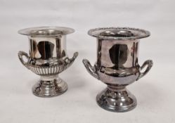 Two 20th century silver-plated urn-shaped champagne coolers, one with label for 'Ranleigh', each