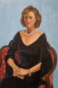 Desmond Haughton  Oil on canvas Half-length portrait of a lady in pearl necklace, 89cm x 59cm