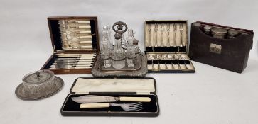 Silver-plated and cut glass cruet having eight bottles, some with silver-plated mounts, on gadrooned