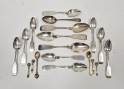 Quantity American silver-coloured spoons, fiddle pattern, marked Haliwell, W J Styles, Squire &