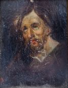 Unattributed Oil on panel Head and shoulders portrait of a bearded man, 12.5cm x 9.5cm