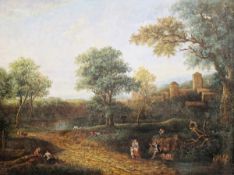 18th century style, after Lambert (c. 1900)  Oil on canvas Rustic lakeside landscape with