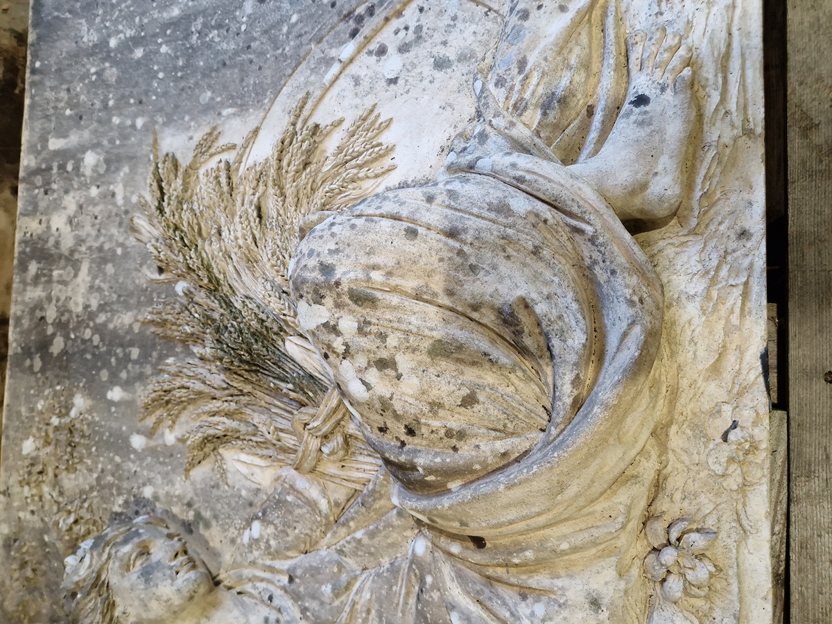 Pair of Coade stone, moulded relief panels, titled “Agriculture” and “Navigation” based on designs - Image 10 of 22