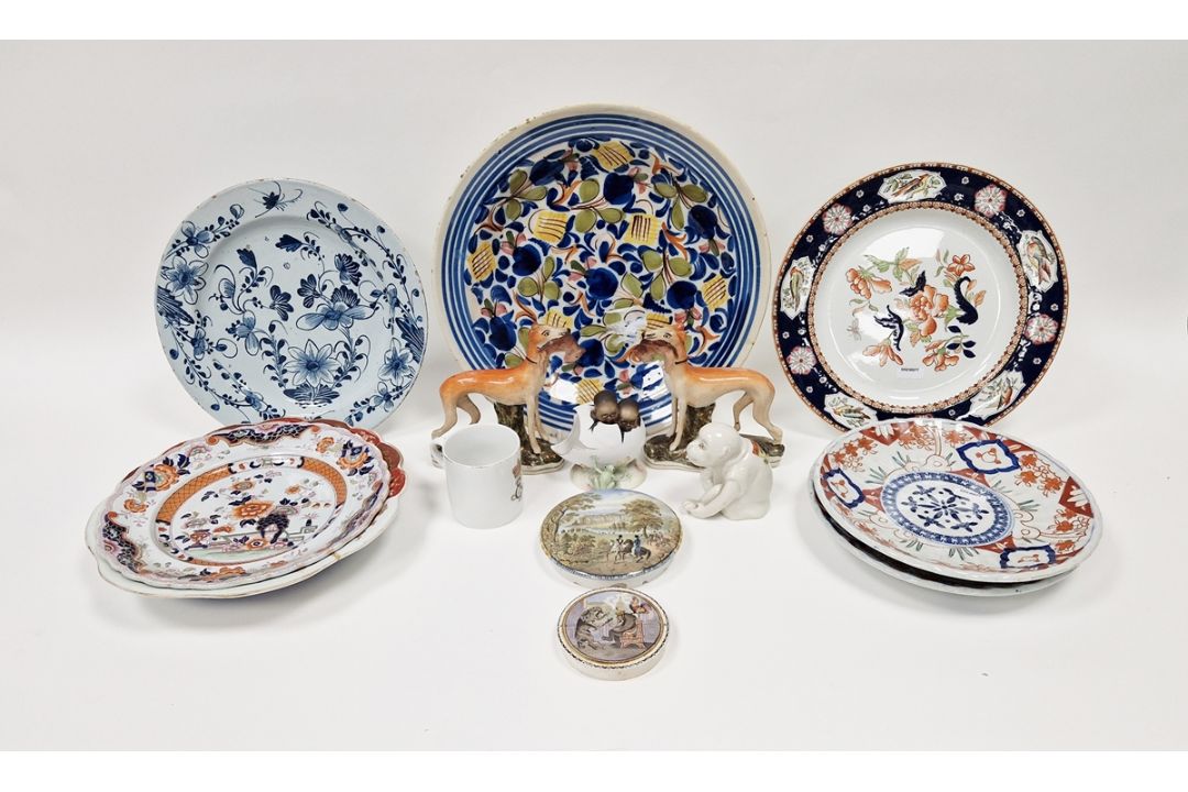 Assorted items of pottery and porcelain including an English mid-18th century delftware blue and - Image 1 of 12