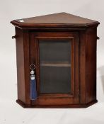 19th century mahogany corner cupboard, the single door having a bevelled edged glass panel opening