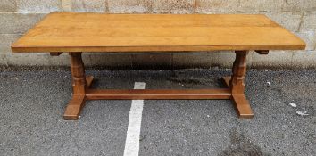Oak refectory dining table by Derek 'Fishman' Slater of Crayke, the adzed refectory table with