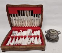 Cut glass and silver-plated covered butter dish, circular, with ornate circular base and a silver-
