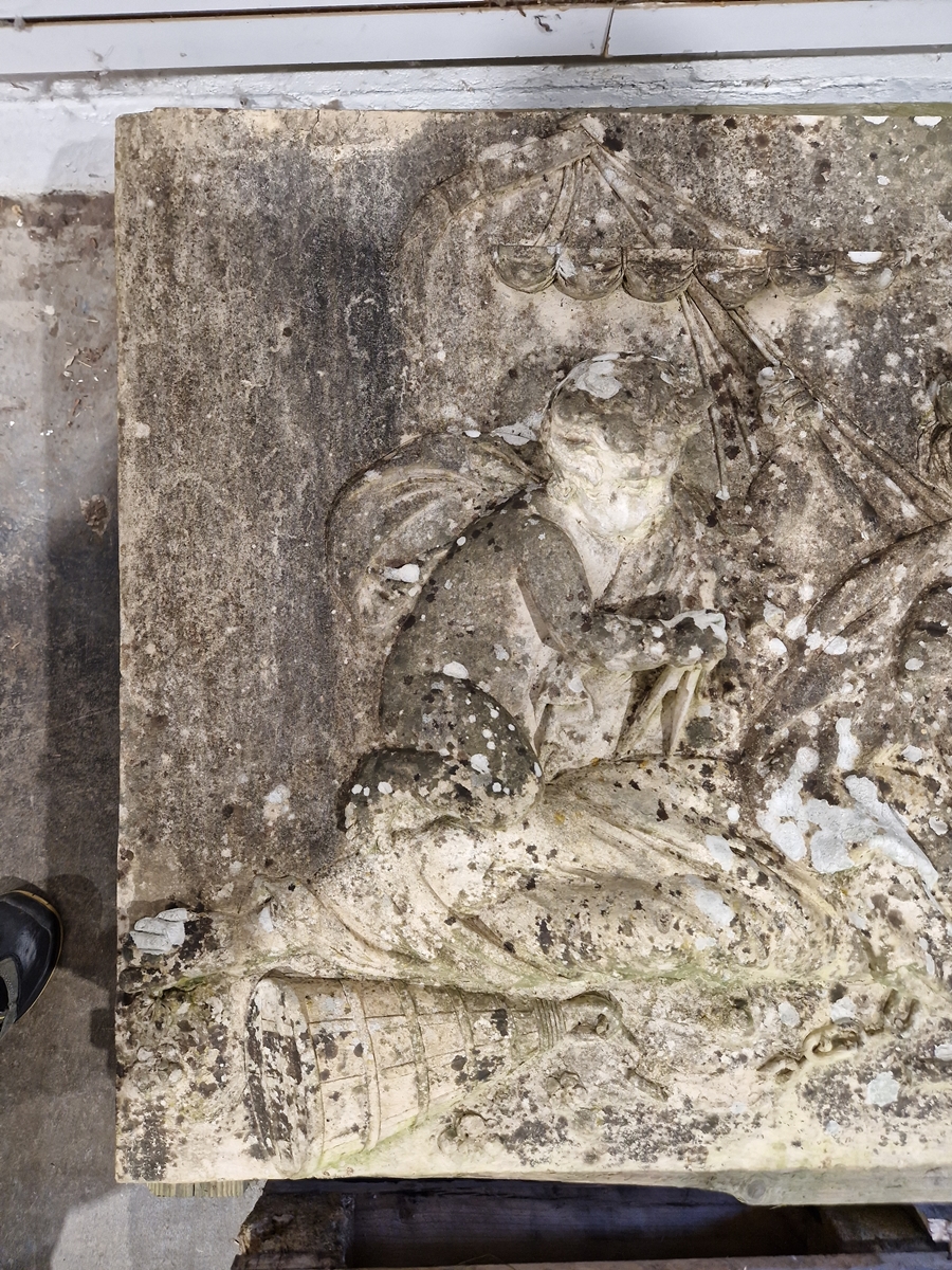 Pair of Coade stone, moulded relief panels, titled “Agriculture” and “Navigation” based on designs - Image 12 of 22