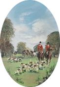 Hallard  Set of four oils on board Hunting scenes, oval, 17cm x 12cm