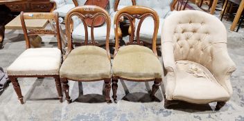Pair of 19th century oak chairs with rounded seat back and carved central splat, upholstered
