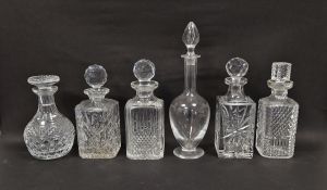 Six 20th century glass decanters and stoppers, including a St-Louis oviform decanter and stopper,