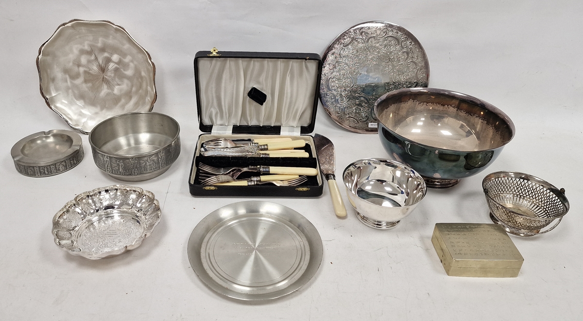 Quantity of silver-plated items including coasters, small punch bowl and flatware