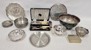 Quantity of silver-plated items including coasters, small punch bowl and flatware