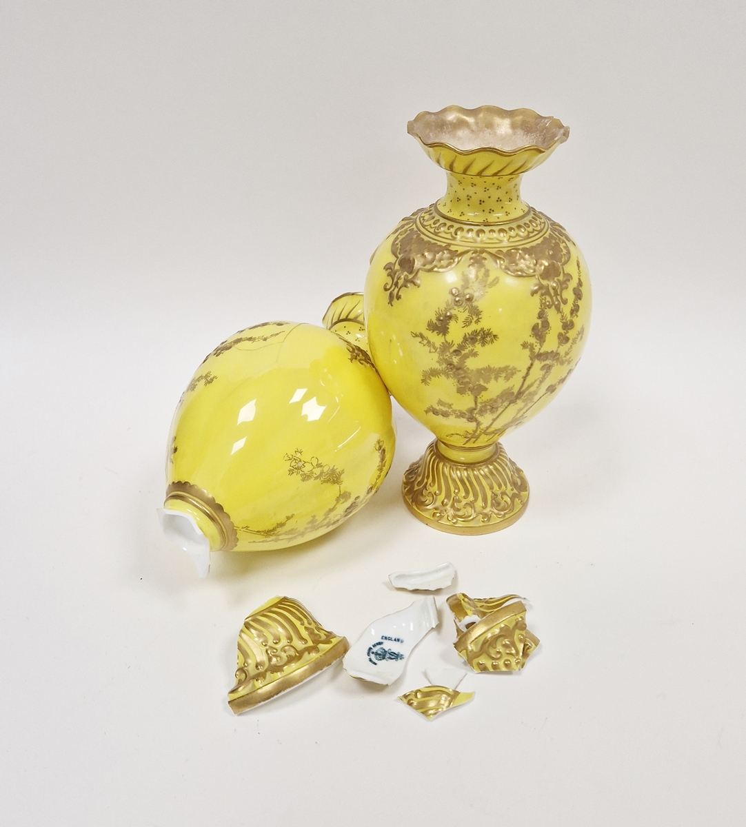 Pair of Royal Crown Derby bone china yellow ground oviform vases and other items of English and - Image 2 of 6
