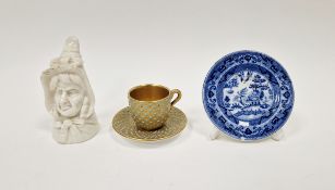 Coalport gilt ground turquoise jewelled miniature cabinet cup and saucer, a Royal Worcester white