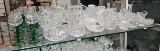 Large collection of cut glassware, 20th century, including star-cut cruet bottles and dishes by