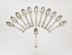 Victorian set of twelve silver king's pattern dessert spoons, being hallmarked London 1848 by